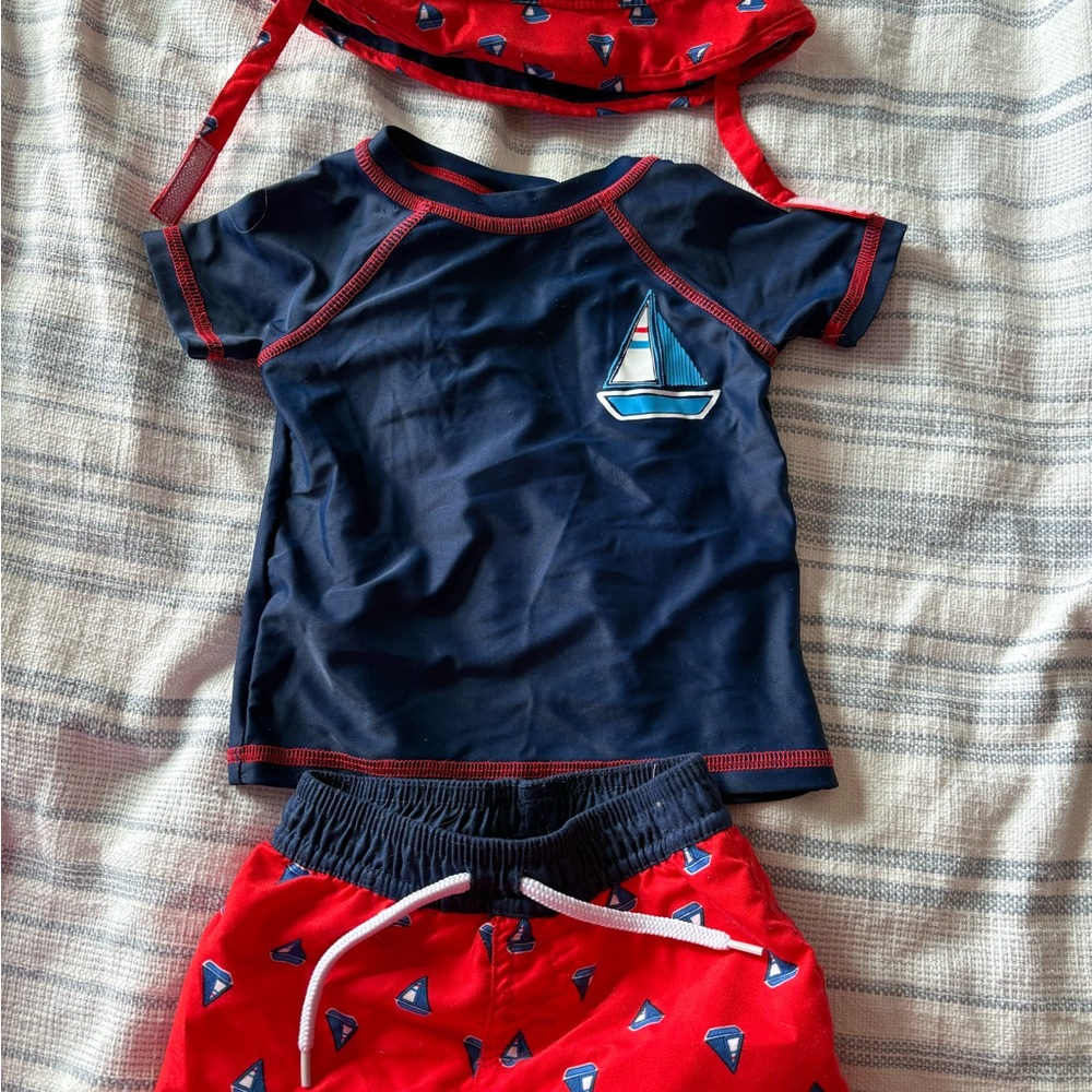Floatimini Blue and Red Rashguard Swim Set Nautical Theme